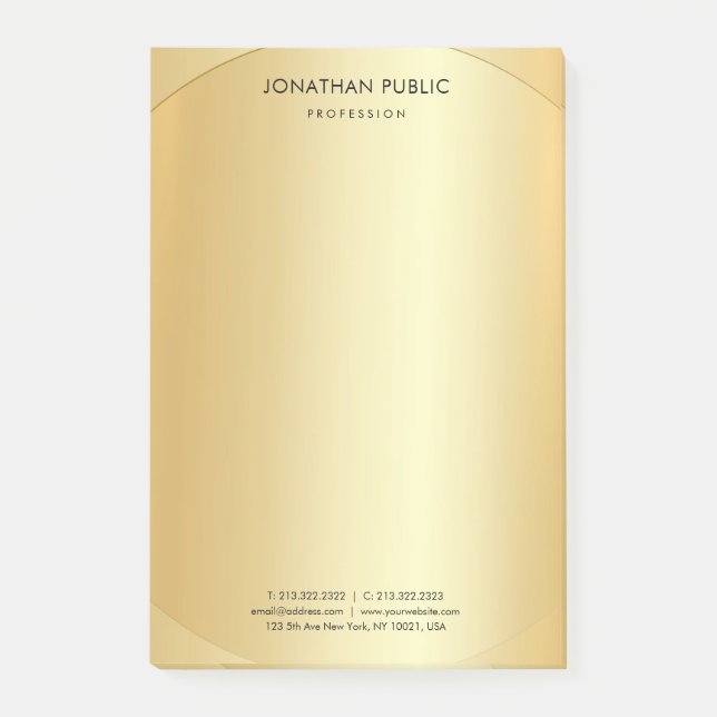 Glamourous Modern Minimalist Custom Gold Look Post-it Notes (Front)