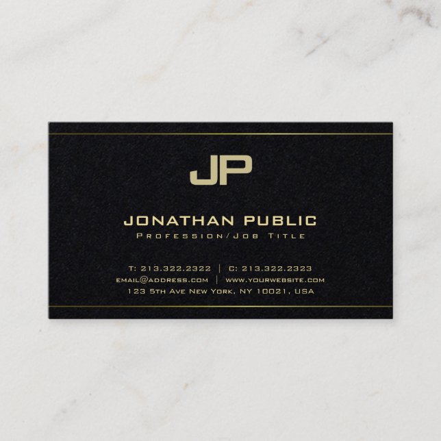 Glamourous Monogram Plain Premium Black Luxury Business Card (Front)