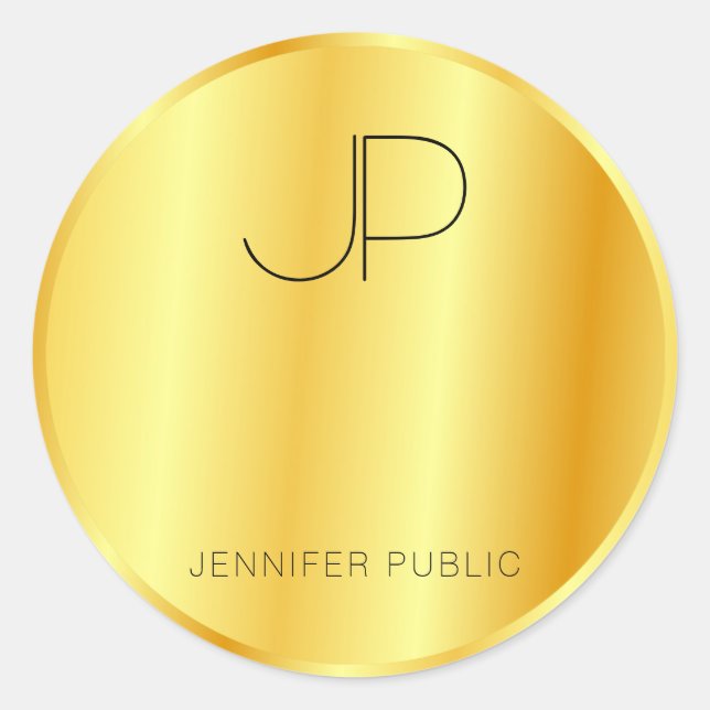 Glamourous Monogrammed Template Faux Gold Classic Round Sticker (Front)