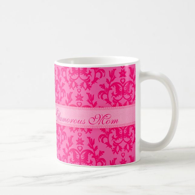 Glamourous Mum damask hot pink mug (Right)