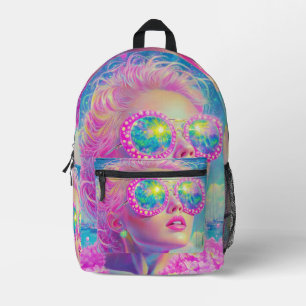 Glamourous Neon Woman with Sparkling Glasses Printed Backpack