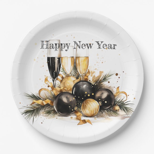 🍾🎉 Glamourous New Year's Eve Party Plates 🥂✨ (Front)