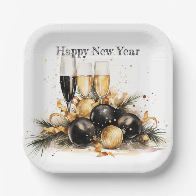 🍾🎉 Glamourous New Year's Eve Party Plates 🥂✨ (Front)
