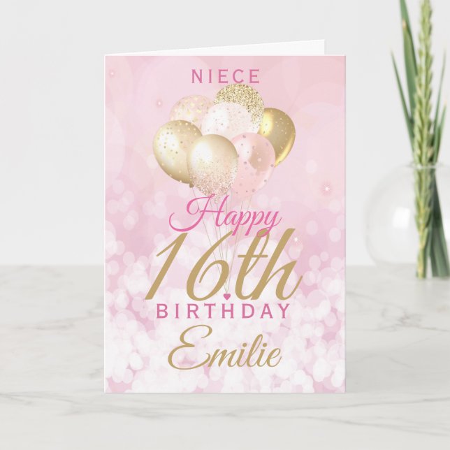 Glamourous Niece 16th Birthday Balloon Card (Front)