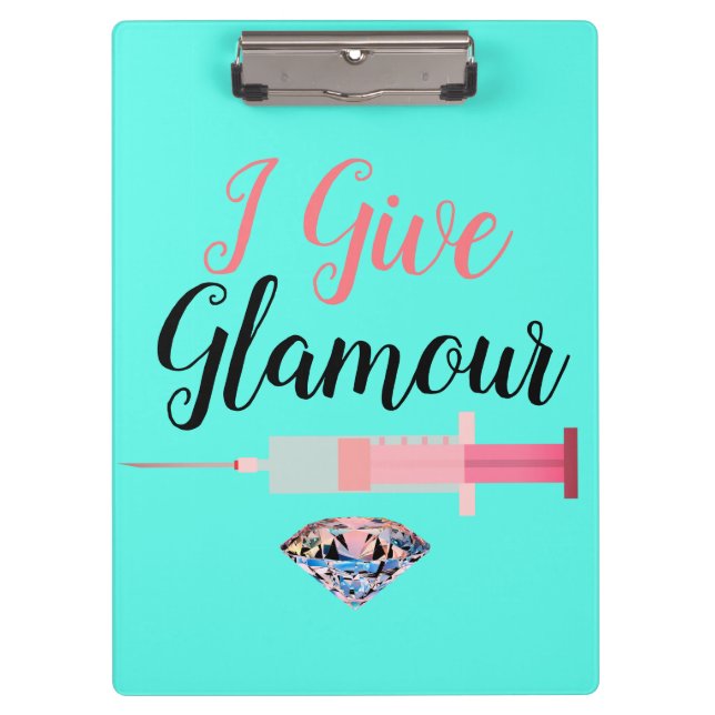 Glamourous nurse shot cute funny turquoise pink clipboard (Front)
