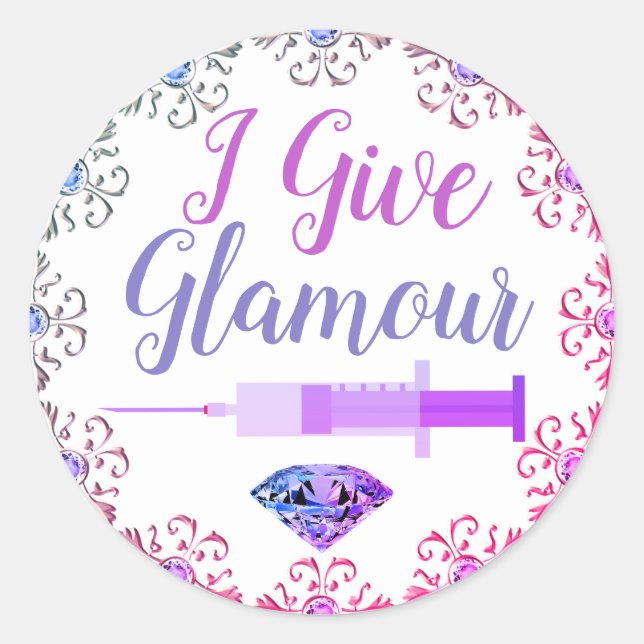 Glamourous nurse shot pink purple cute classic round sticker (Front)