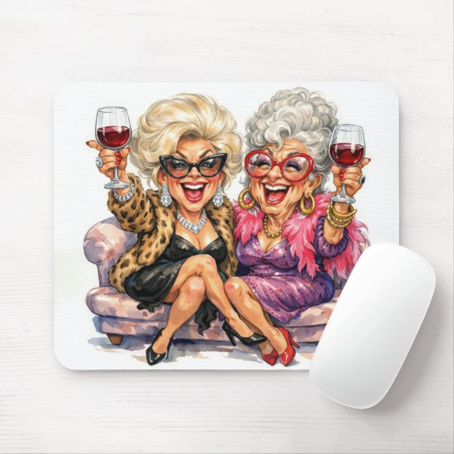 Glamourous Old Ladies With Wine Mouse Mat (With Mouse)