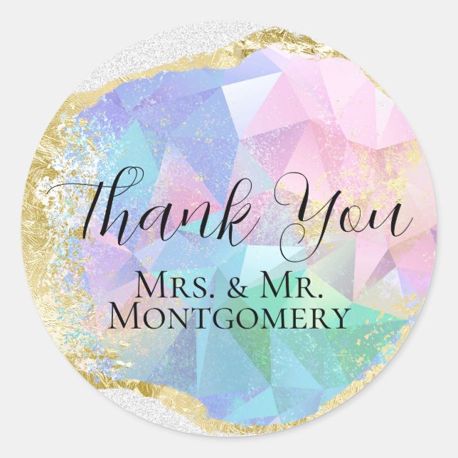 Glamourous Opal Gemstone with Gold on White Glitte Classic Round Sticker (Front)