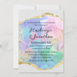 Glamourous Opal Gemstone with Gold Wedding Invitation