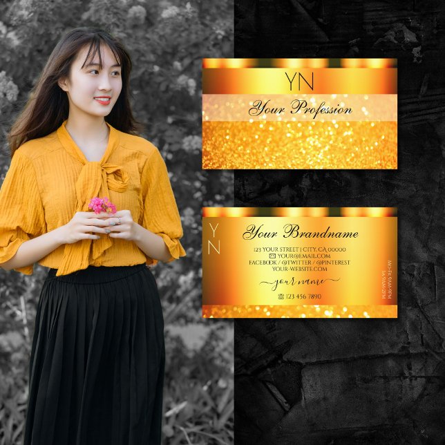 Glamourous Orange Sparkle Glitter Monogram Shimmer Business Card (Creator Uploaded)