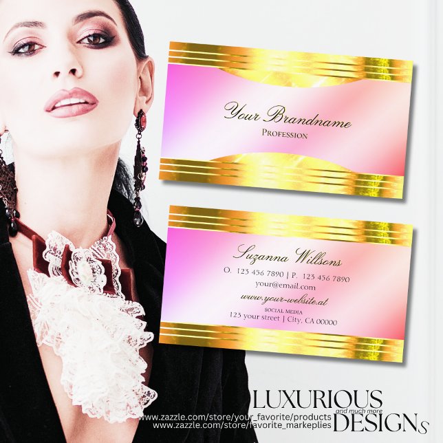 Glamourous Pastel Pink Gold Borders Sophisticated Business Card (Creator Uploaded)