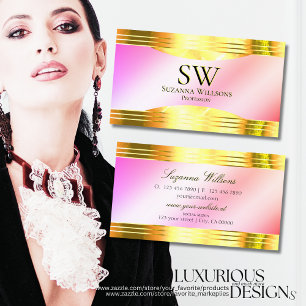 Glamourous Pastel Pink Gold Borders with Monogram Business Card