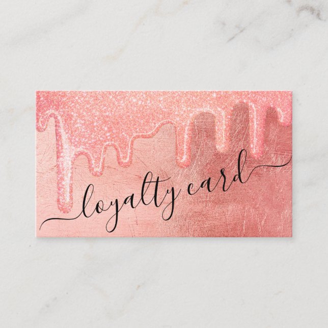 Glamourous Peach Pink Thick Glitter Drips Loyalty Card (Front)