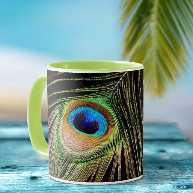 Glamourous Peacock Feather Black Mug (Part of my Glamorous Peacock Feather On Black Collection)
