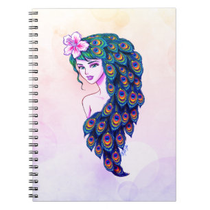 Glamourous Peacock Goddess Art Dreamy Notebook