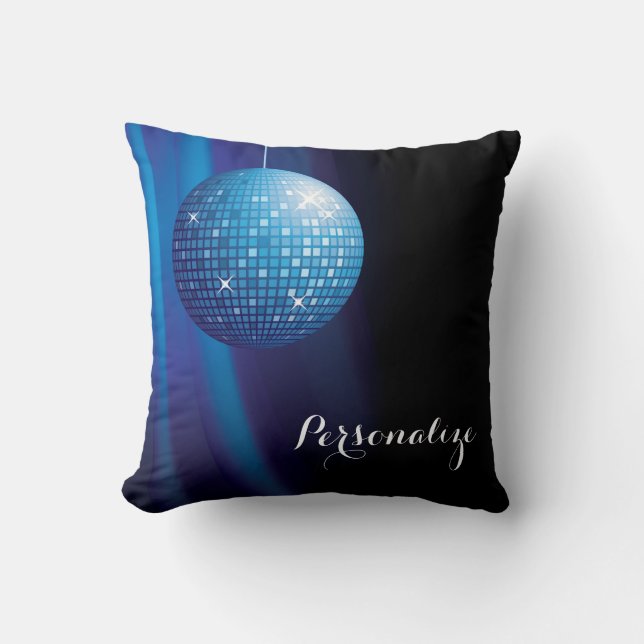 Glamourous Personalised Blue Disco Ball Cushion (Front)