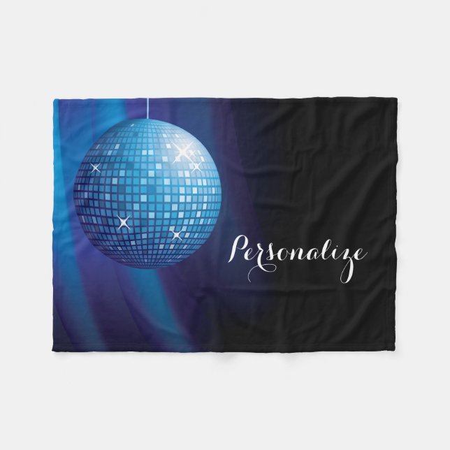 Glamourous Personalised Blue Disco Ball Fleece Blanket (Front (Horizontal))