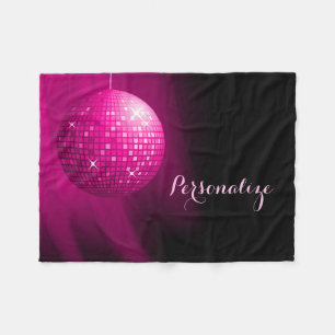 Glamourous Personalised Hot Pink Disco Ball Fleece Blanket