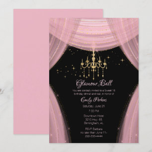 Glamourous Pink and Black Sweet Sixteen Invitation