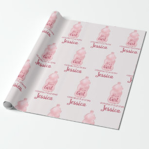 Glamourous Pink Baby Bottle Baby Shower Wrapping Paper