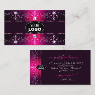 Glamourous Pink Burgundy Ornate Borders with Logo Business Card