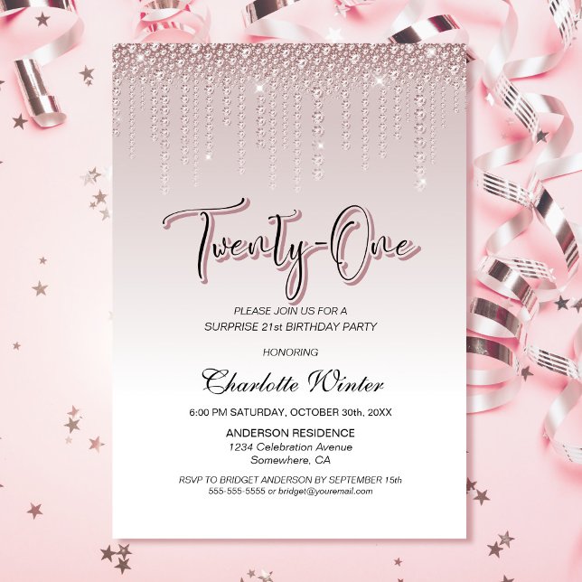 Glamourous Pink Diamonds Surprise 21st Birthday Invitation (Creator Uploaded)