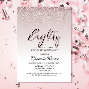 Glamourous Pink Diamonds Surprise 80th Birthday Invitation