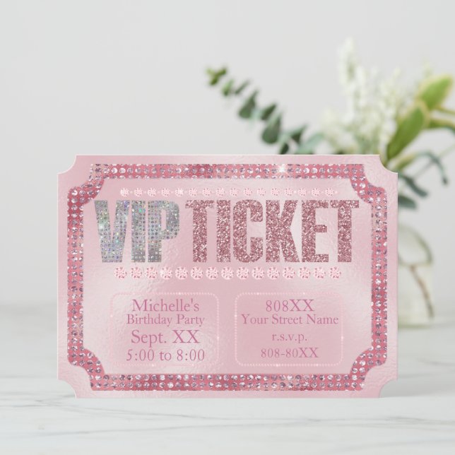 Glamourous Pink Diamonds VIP Ticket Invitation (Standing Front)