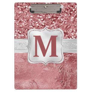 Glamourous Pink Foil and Glitter Monogram Clipboard