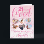 Glamourous Pink Glitter 21st Birthday Photo Collag Card<br><div class="desc">A fabulous custom photo collage 21st birthday card for a special twenty-first birthday. This pink glitter girly design is suitable for any age. Fill out the 6 hearts with photos of either the birthday person - or picture of everyone who loves them. A glamourous design they are sure to love....</div>