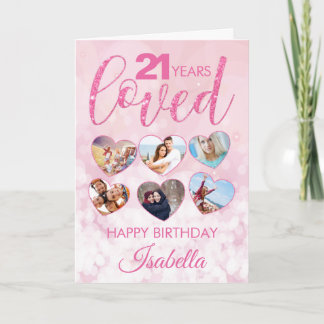 Glamourous Pink Glitter 21st Birthday Photo Collag Card