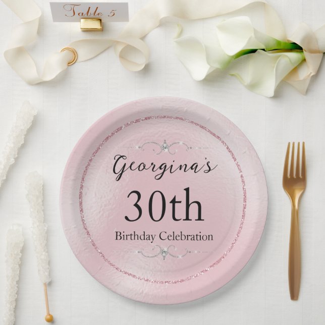 Glamourous Pink Glitter and Diamonds Paper Plate (Wedding)