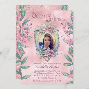 Glamourous Pink Glitter Fairy Tale Photo Mirror Invitation