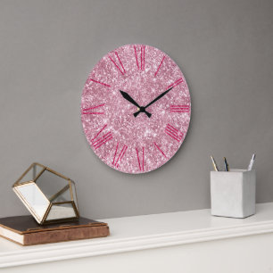 Glamourous Pink Glitter Large Clock