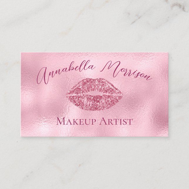 Glamourous Pink Glitter Lips Business Card (Front)
