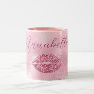 Glamourous Pink Glitter Lips Two-Tone Coffee Mug