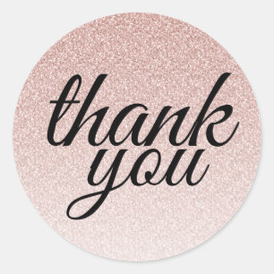 Glamourous pink glitter ombre thank you classic round sticker