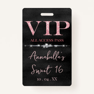 Glamourous Pink Glitter on Black VIP ID Badge