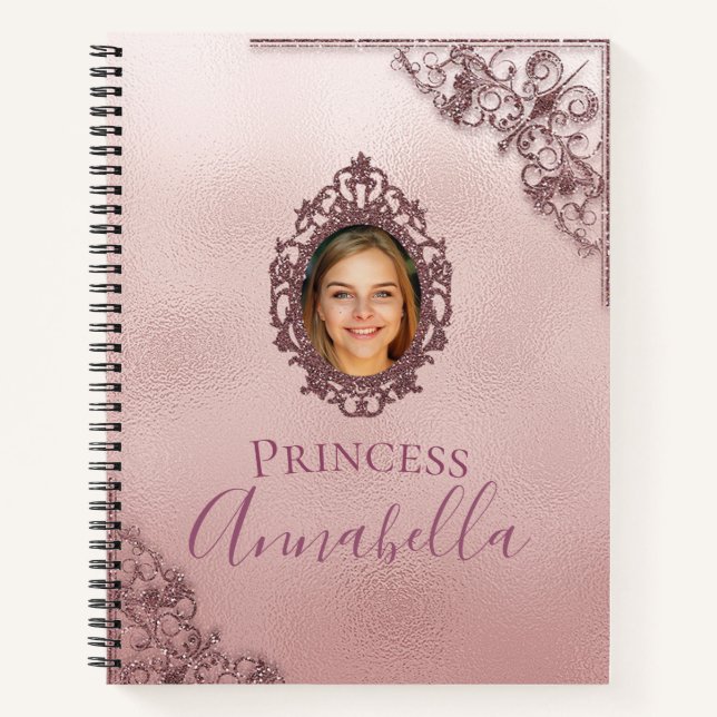 Glamourous Pink Glitter Photo Frame Mirror Notebook (Front)