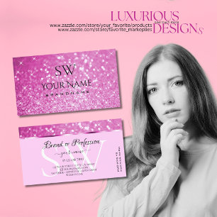 Glamourous Pink Glitter Sparkling Stars Initials Business Card