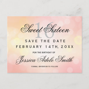 Glamourous Pink Glitter Sweet 16 save the date Postcard