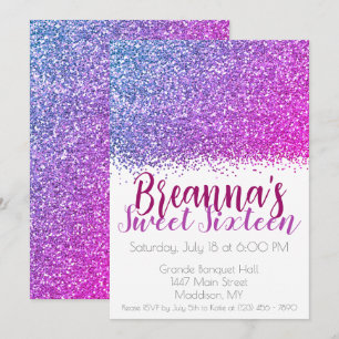 Glamourous Pink Glitter Sweet Sixteen Celebration Invitation
