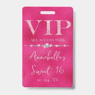 Glamourous Pink Glitter VIP ID Badge