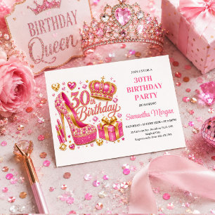 Glamourous Pink Gold Glitter Thirty Birthday Party Invitation