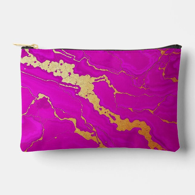Glamourous Pink & Gold Marble Accessory Pouch (Front)
