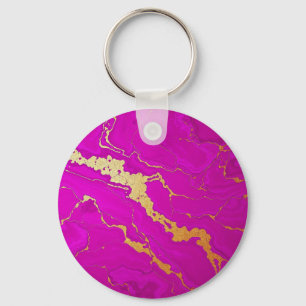 Glamourous Pink & Gold Marble Key Ring