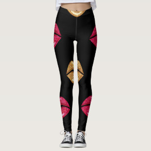 Glamourous Pink Gold: Shimmering Lipstick Pattern Leggings