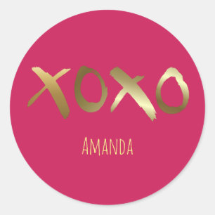Glamourous Pink Gold XOXO Valentine Sweetheart Classic Round Sticker