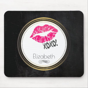 Glamourous Pink Kissy Lips with xoxo! Personalised Mouse Mat