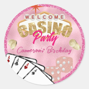 Glamourous Pink Las Vegas Sign Casino Party Classic Round Sticker
